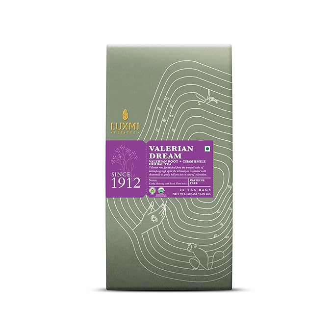 Luxmi Estates - Valerian Dream - Organic Valerian Root Tea for Sleep - 25 Tea Bags | with Valerian Root, Chamomile & Lavender | Perfect Wellness Sleep Tea