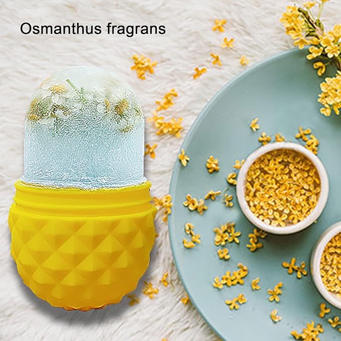 Face Ice Roller, Portable Silicone Mold Ice Roller Face Massage Ice Grid Beauty Instrument Silicone Ice Face Contour Roller for Face, Anti-wrinkle Massage Function, Pineapple Yellow