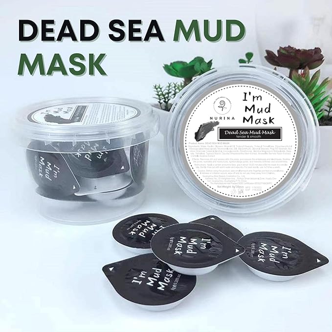 NURINA Dead Sea Clay Masks - Deep Sea Mineral Pore Cleanser & Blackhead Remover Individual Use Face Masks Dirt Oil Eliminating Single Use Cup Mud Mask – 20pcs/Bucket (DEAD SEA MUD MASK)