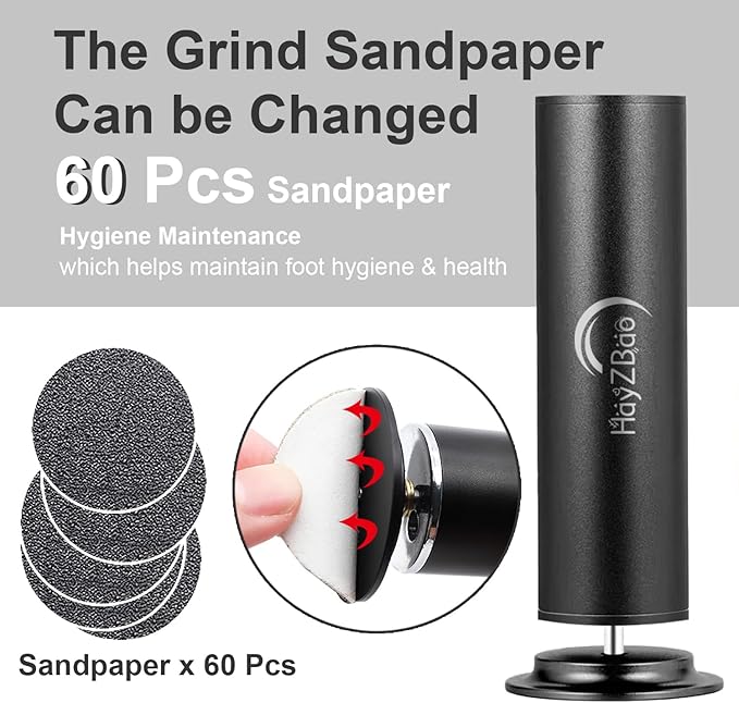 Electric Foot File - Callus Remover for Feet,Adjustable Speed Foot Scrubber with 60 Pcs Sandpaper Discs,Professional Pedicure Tool for Dead Skin and Calluses - Matte Black