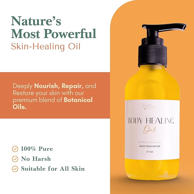 Healing Happy Method - Glow Up All Natural Organic Body Oil – Deeply Nourishing Skin Care with Pure Plant-Based Ingredients for Radiant, Healthy Skin – 4 oz