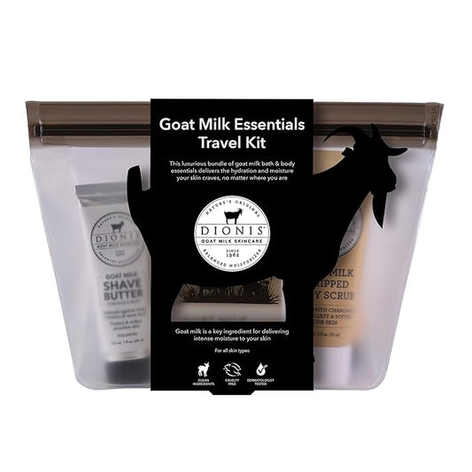 Dionis Goat Milk Skincare Vanilla Bean 6 Piece Self Care Essentials Travel Set - Bar Soap, Shave Butter, Hand Cream, Body Lotion & Whipped Sugar Body Scrub In Resealable Leak Resistant Carrying Case