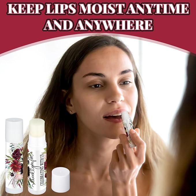 50 Pcs Wedding Bridal Shower Gifts Party Favors Bulk Floral Lip Balm Baby Shower Thank You Appreciation Gifts for Women Tea Bachelorette Party(Wedding Flower)