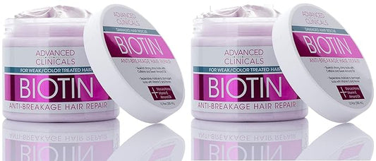 Advanced Clinicals Biotin Hair Treatment Anti-Breakage Repair Hair Mask. Strengthen Broken, Color-Treated Hair W/Repairing Deep Conditioner Manuka Honey & Caffeine To Restore Weak Hair, (Pack Of 2)