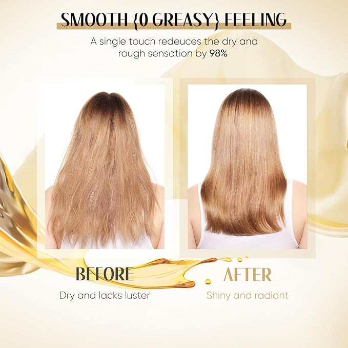 Olive Oil Serum for Frizz Control, Hair Repair Serum,24K Gold Argan Oil Coconut Oil Olive Oil and Vitamin E for Split Ends Hair Treatment, Add Shine, 3 Pack