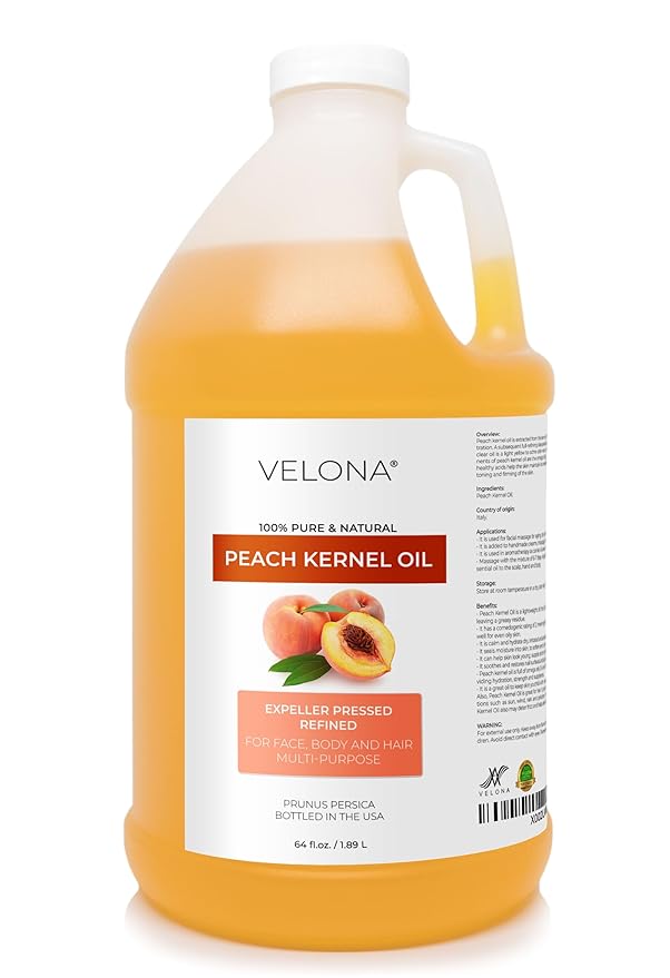 velona Peach Kernel Oil 64 Fl Oz | 100% Pure and Natural Carrier Oil | Refined, Cold pressed | Cooking, Skin, Hair, Body & Face Moisturizing | Use Today - Enjoy Results