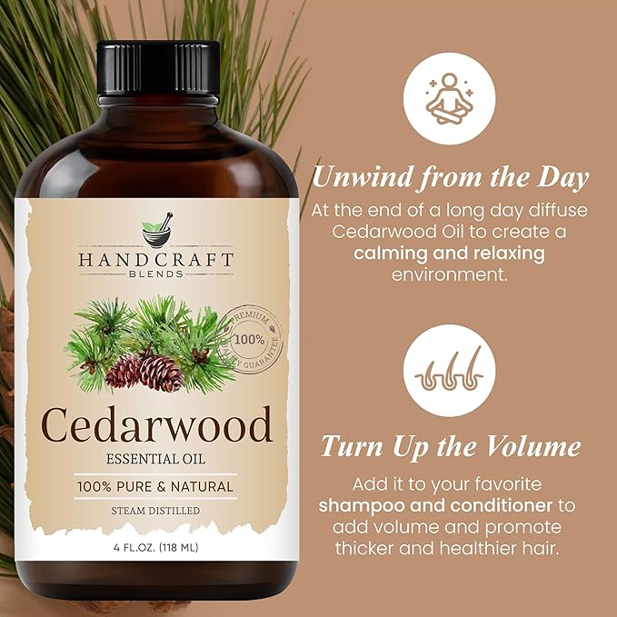 Handcraft Blends Cedarwood Essential Oil - Huge 4 Fl Oz - 100% Pure and Natural - Premium Grade Essential Oil for Diffuser and Aromatherapy