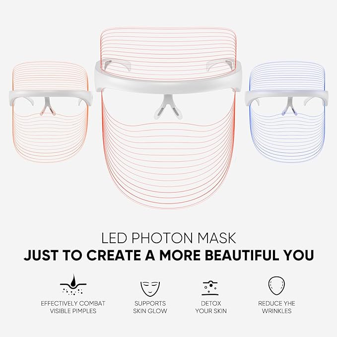 LED Face Mask Light Therapy Facial Photon Beauty Device with USB Cable 3 Colors LED Skin Care Treatment Mask for Facial Rejuvenation, Anti-Aging