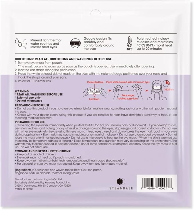 Epielle Steam Eye Mask Pack of 6 for Dry Eyes and Puffiness Helping Sleep with Melatonin Steam Moisture Self Inflate Heated from Korea