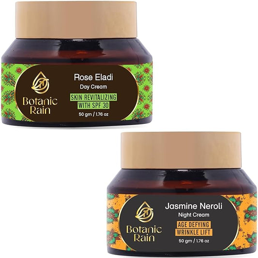 Organic Face Moisturizer With SPF With Rose Eladi And Night Cream With Jasmine Neroli Natural Ayurveda Products Suitable For All Skin Types, For Women And Men