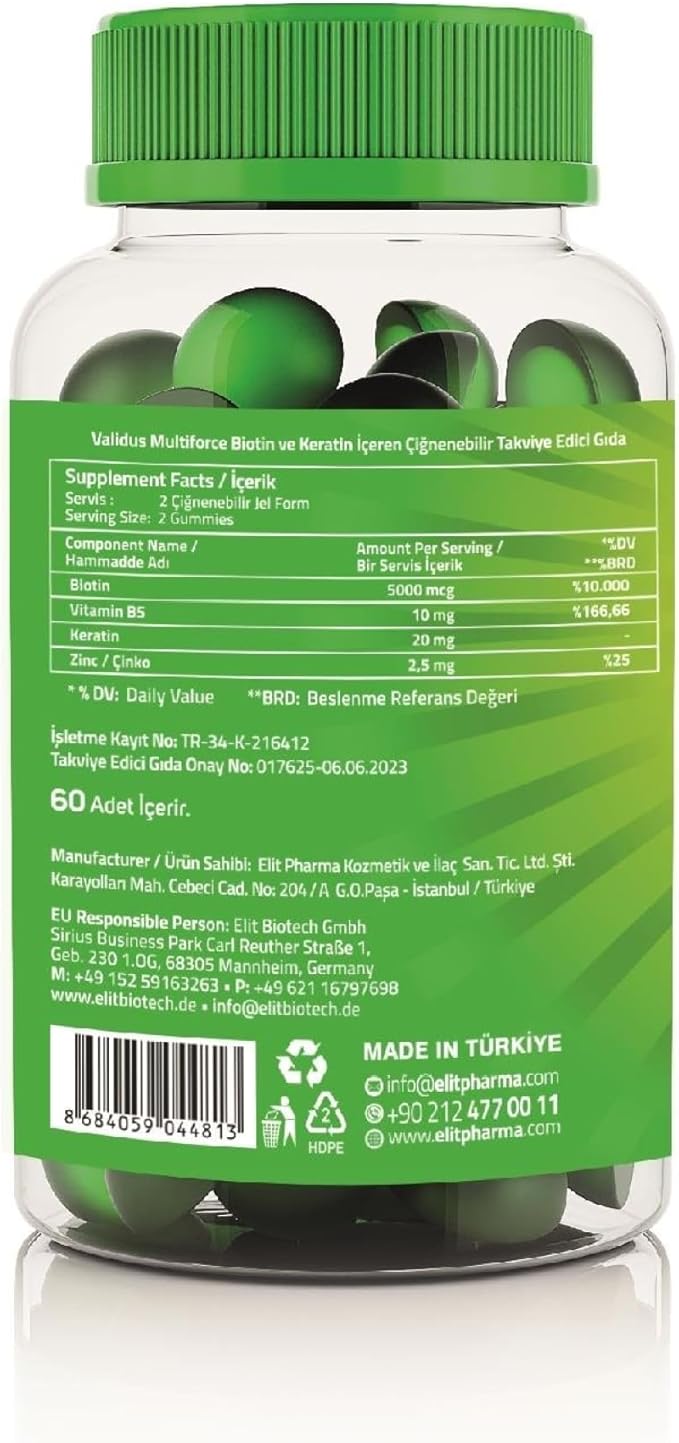 Validus Premium Biotin + Keratin Gummies for Hair, Skin & Nail Support – 60 Vegan Gummies w/ 5000mcg Biotin & Natural Keratin for Healthy Hair Growth, Strong Nails & Radiant Skin, Non-GMO, Gluten-Free