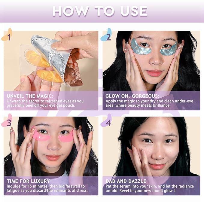 Eye Patches Under Eye Mask Skincare Hyaluronic Acid Under Eye Patches for Teen Girls Puffy Eyes and Dark Circles 24k Gold,Hyaluronic Acid,Rose,Eye Mask Pads Bag Treatment Skin Care(30Pairs)