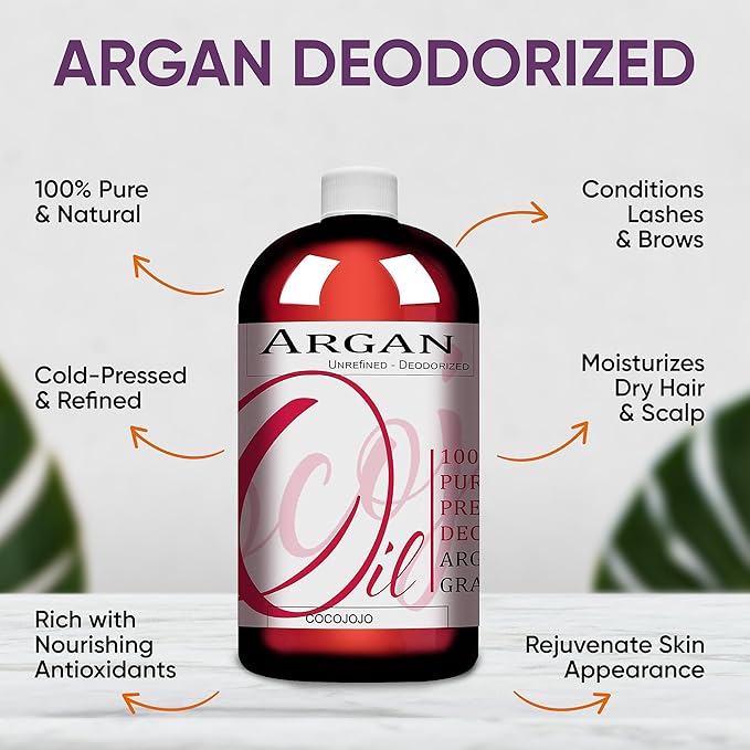 Dr Joe Lab Argan Nut Oil Deodorized 32 oz Pure Natural Moroccan Unrefined Unscented Cold Pressed Extra Virgin - for Hair Skin Body Nail and Beard - Marrakesh Oil Moisturizes & Hydrates