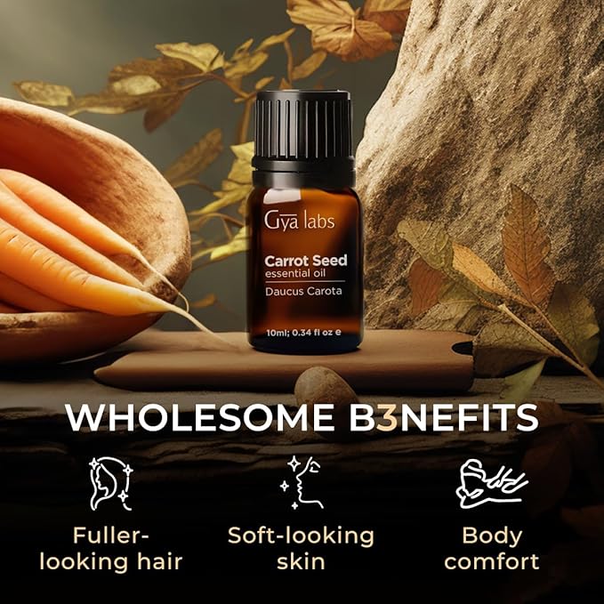 Gya Labs Carrot Seed Essential Oil - 0.34 Fl Oz - 100% Pure Natural Carrot Oil for Skincare, Hair, Scalp & Aromatherapy, Candles Making DIY, Massages - Earthy Woodsy Scent
