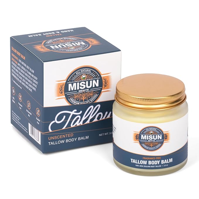 Unscented Beef Tallow Moisturizing Hand & Body Balm - 100% Natural New Zealand Tallow Fragrance-Free