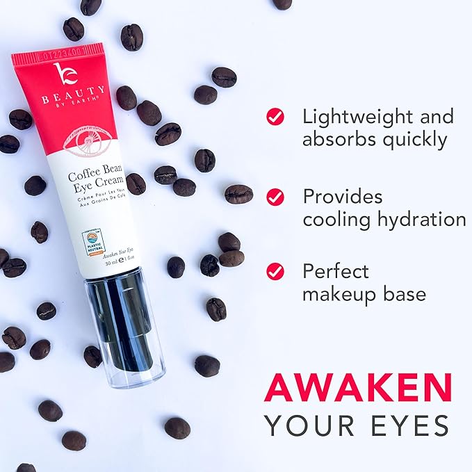 Beauty by Earth Caffeine Eye Cream for Puffiness & Bags Under Eyes - USA Made with Natural & Organic Ingredients, Under Eye Cream for Dark Circles with Glycerin & Vitamin E, Brightens & Refreshes