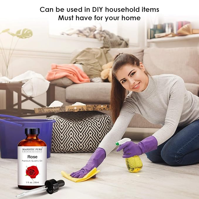 MAJESTIC PURE Rose Essential Oil | 100% Pure and Natural Rose Oil | Premium Grade Essential Oils for Hair Care, Home Diffusers, Skin, Aromatherapy, Massage and Humidifiers | 1 Fl Oz