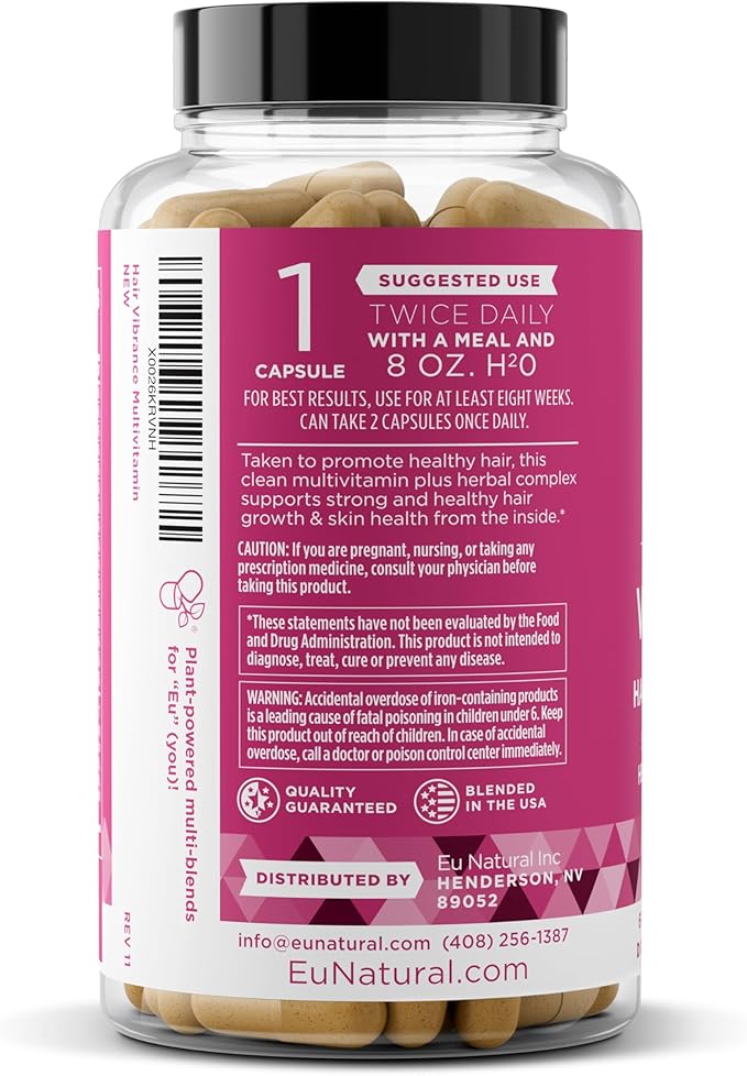 Vibrance Hair Growth Vitamins for Women – Grow Hair Faster, Healthier, and Stronger with Potent MultiBlend of Biotin & OptiMSM – Supports Thicker, Shinier Hair & Regrowth – 60 Vegetarian Soft Capsules