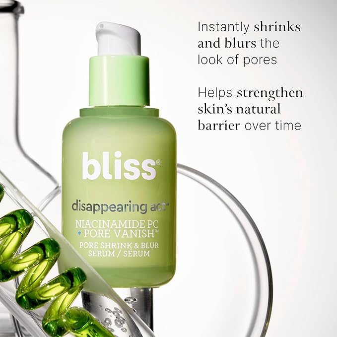 Bliss Niacinamide Disappearing Act Pore Serum | Reduces Pores & Smooths Skin | Infused with Vitamin B3 & Green Tea | Dermatologist Tested | Vegan & Cruelty-Free | 1 Fl Oz