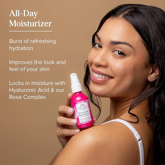 HERITAGE STORE Rosewater Facial Moisturizer and Rose Oil - Fresh Hydration Bundle for Dry to Combination Skin Care - With Hyaluronic Acid and Our Signature Rose Complex - Vegan, Hypoallergenic, 60-Day