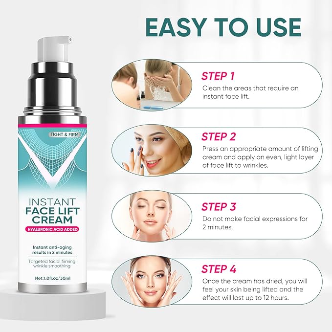 Instant Face Lift Cream, 2-Minute Anti-Aging Serum for Face, Neck & Eyes, Visibly Firm& Tighten Sagging Skin, Reduces Wrinkles, Fine Lines & Puffiness with Natural Plant Extracts