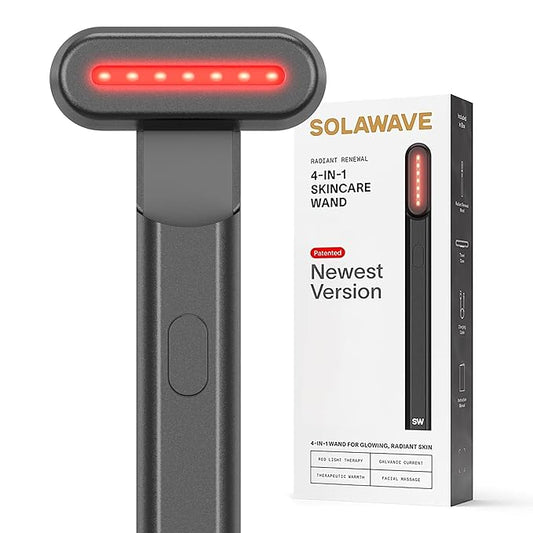 Solawave 4-in-1 Red Light Therapy Facial Wand | Anti-Aging Red Light Therapy | Galvanic Microcurrent Facial Massager | Wrinkle Reduction | Charcoal