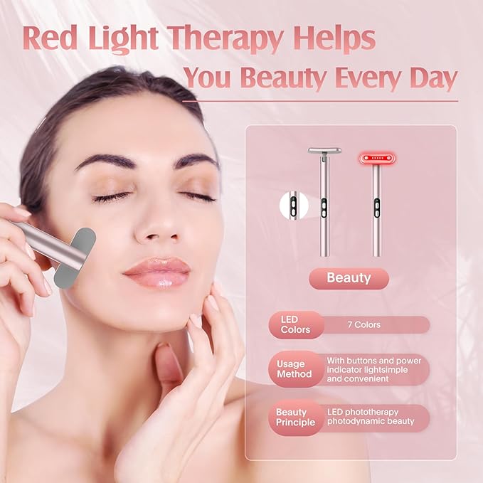 Red-Light-Therapy-Wand, 7 Colors LED Facial Light Therapy Wand for Face and Neck Rejuvenation, Face Massager Eye Beauty Tool at Home