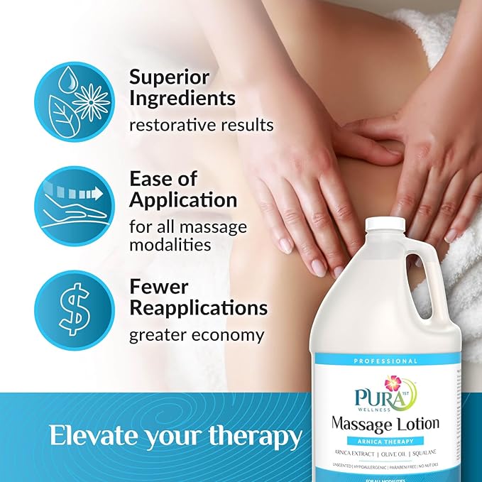 Arnica Massage Lotion, Hypoallergenic Formula, Massage Lotion for Muscle Relief, Unscented Deep Tissue Arnica Lotion, Physical Therapy Lotion, Massage Lotion for Massage Therapy, 128oz