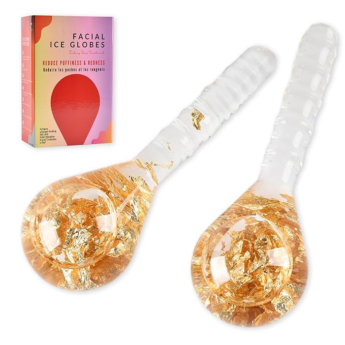 Facial Ice Globes, Cryo Cooling Massage Tool for Face, Eyes & Neck, Reduces Puffiness, Dark Circles, Fine Lines & Wrinkles, Tightens Pores, Refreshing Skincare Gift for Women & Girls, Gold