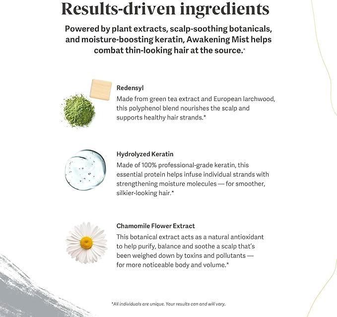 Kintsugi Awakening Mist Scalp Tonic- Help Combat Signs of Aging Hair, Leave-in Treatment for Reducing Buildup- Supports Moisturized, Fuller Looking Hair w/Keratin, Green Tea Extract, & Chamomile