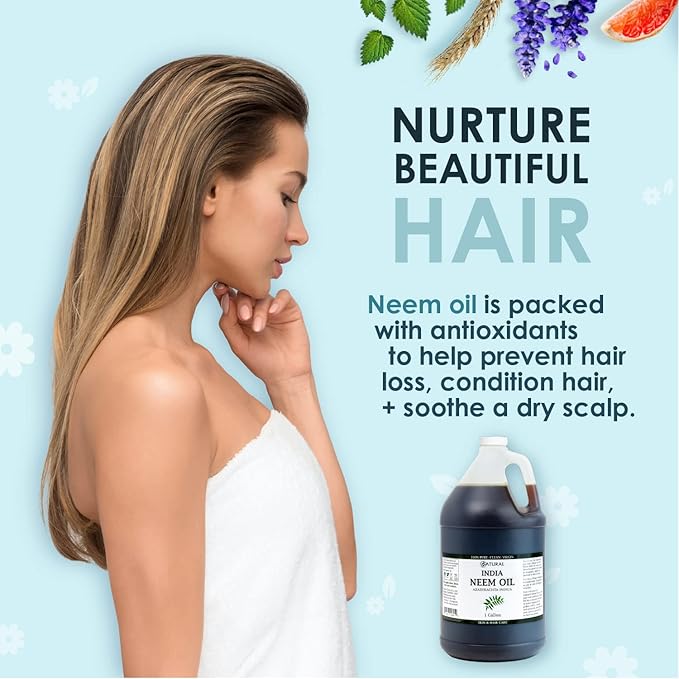 Zatural 100% Pure Neem Oil - Undiluted Cold-Pressed, Uses for Hair, Skin, and Nails, 128 oz