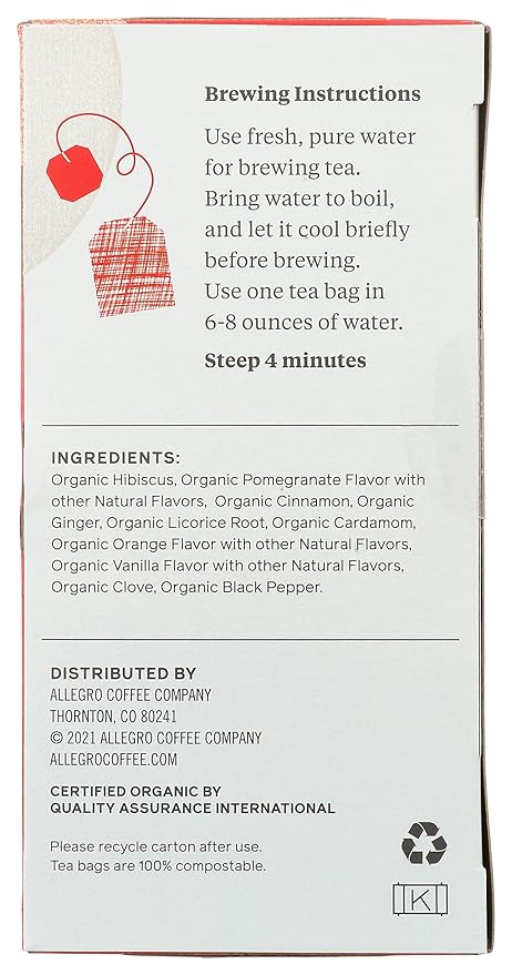Allegro Tea, Organic Hibiscus Spice Tea Bags, 20 ct