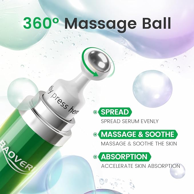 BAOVERI 5% Caffeine Eye Serum. Caffeine Eye Cream with 360° Massage Ball Reduce Wrinkles and Fine Lines, Bags under eyes