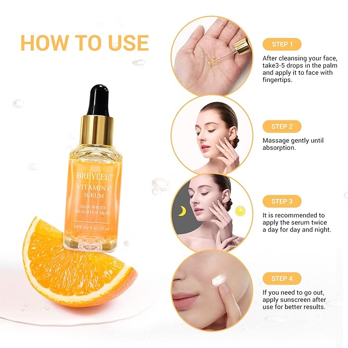 BREYLEE Vitamin C Serum for Face & Eye (o.6 oz) for Brightening Skin,Dark Spot Remover,Reduce Wrinkle,Anti Aging Serum,Moisturizer Brightening Serum with Hyaluronic Acid,Vitamin E,Retinol, Niacinamide