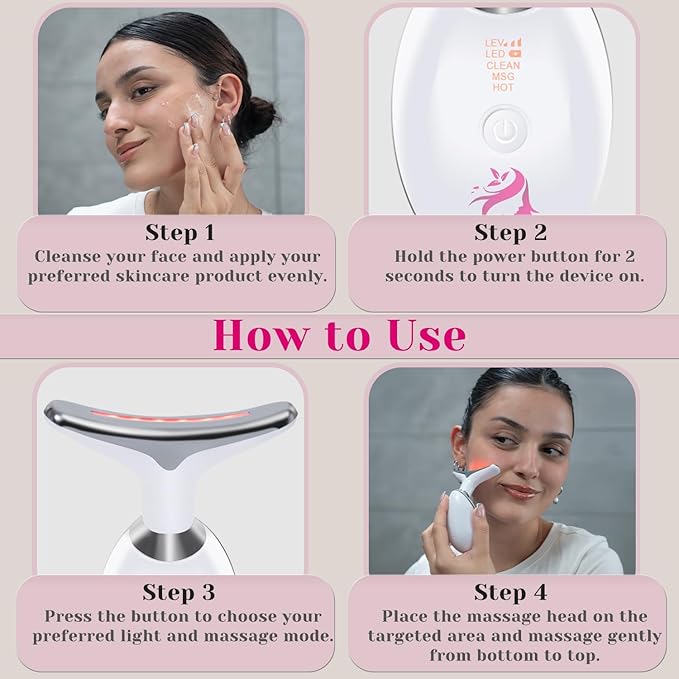 Red Light Therapy for Face, Facial Massager, Double Chin Reducer, Skin Tightening & Anti-Aging Face Lift Device, True Beauty Glow Facial Massager, 7-in-1 LED Facial Sculptor