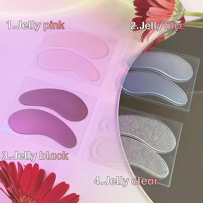 Under Eye Patches for Lash Lift and Eyelash Extension - Durable Gel Pads to Separate Upper & Lower Lashes - Sticky Moon Shape Patch Fits Eyelids - Eyelash Mask Cover in 4 Colors