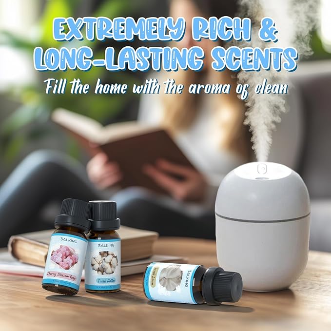 SALKING Clean Fragrance Oils Set, 12 x 10ml Premium Essential Oils Set for Diffuser, Natural Clean Scents Scented Oils, Soap & Candle Making Scents, Aromatherapy Oils Collection