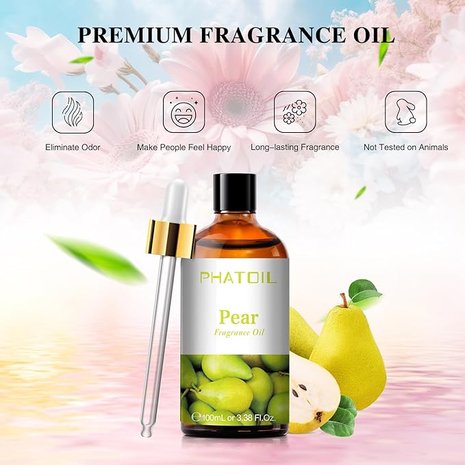 3.38FL.OZ Pear Fragrance Oils for Aromatherapy, Essential Oils for Diffusers for Home, Perfect for Diffuser, Yoga, Skin Care, DIY Candle and Soap Making - 100ml