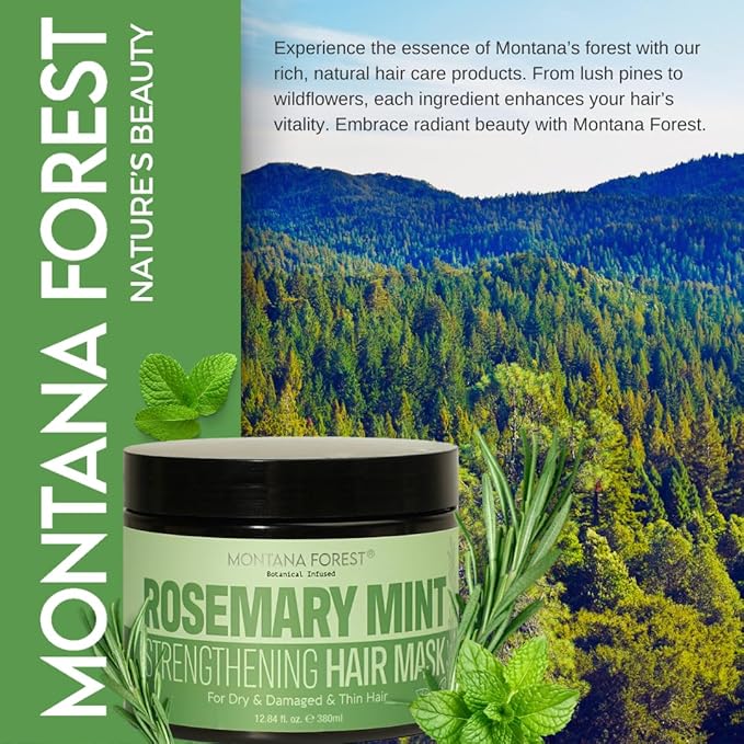 Rosemary Mint Strengthening Hair Mask - 12.84 fl oz | Botanical Infused Hair Treatment for Dry, Damaged | Natural Hair Care with Rosemary & Mint for Deep Conditioning and Vitality