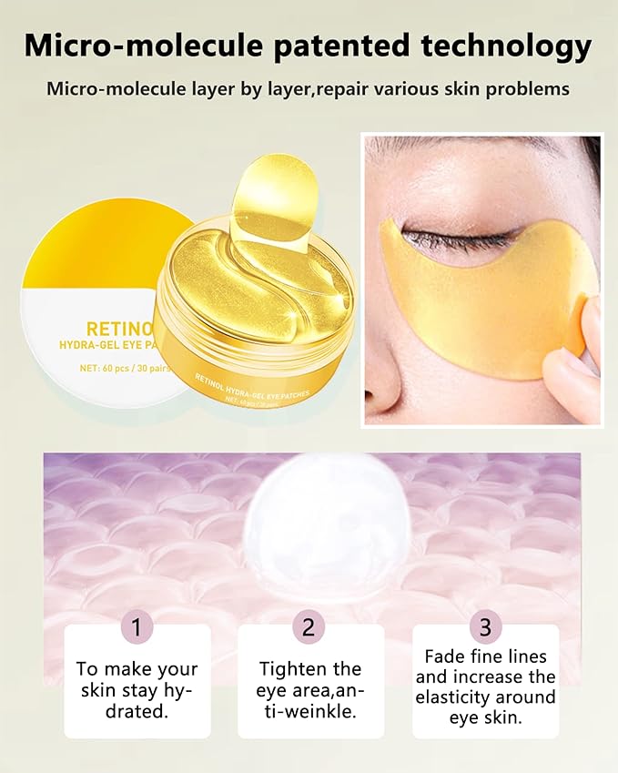 Under Eye Patches (60Pcs) - Upgraded Eye Mask Retinol & Collagen, Eye Treatment Mask, Under Eye Bag Treatment, Eye Masks for Puffy Eyes, Anti-Aging, Anti-Wrinkle and Fine Lines, Under eye Dark Circles