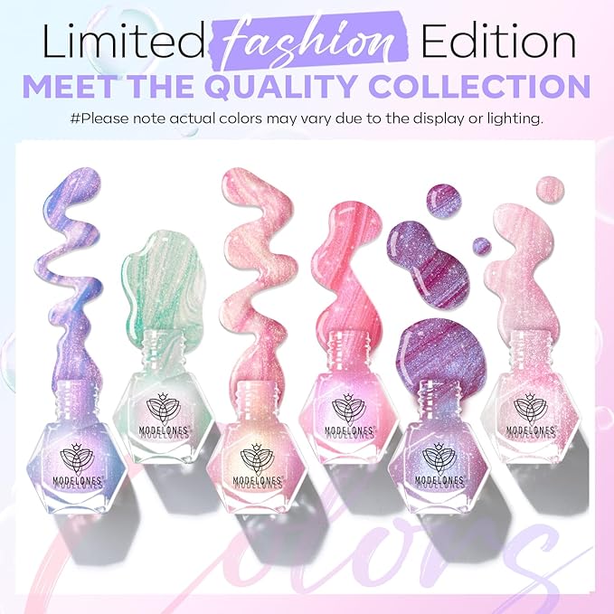 Modelones Pearl Nail Polish 6 Colors Shimmer Pearl White Pink Mermaid Purple Mini Nail Polish Set with Cuticle Remover Kit