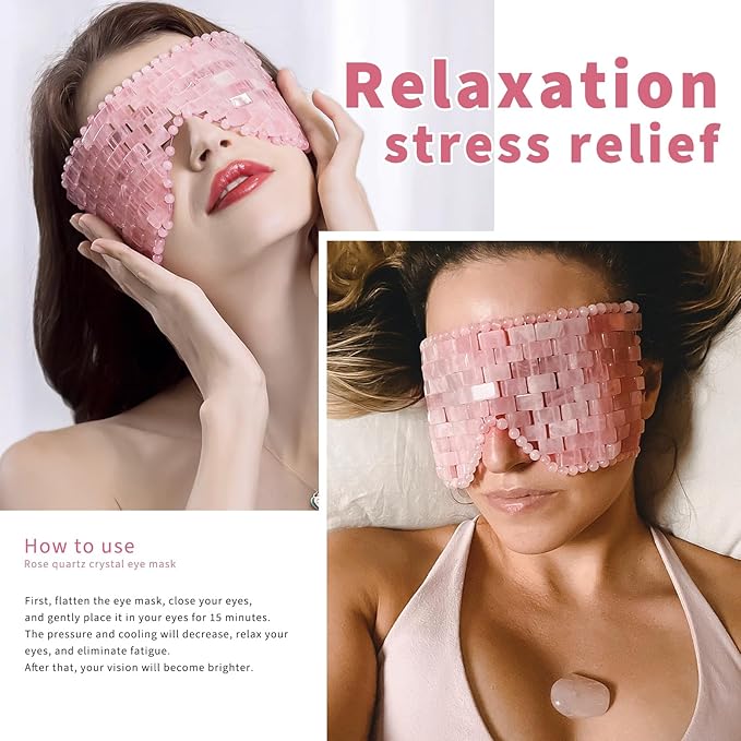 Natural Crystal Eye Mask, Rose Quartz Eye Mask for Alleviate Puffiness Massage Relax Wrinkles Relieve Migraine Meditation Beauty (Pink)
