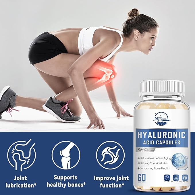 Nature's live Hyaluronic Acid Supplements, 850mg High Bioavailable Dietary Hyaluronic Acid Capsules, Double Strength Joint Lubrication, Skin Hydration, Hair & Nails Support, 60 Softgels, 2 Pack