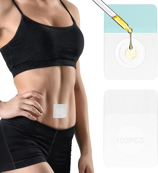 100 PCS Empty Disposable Castor Oil Patches, Upgraded Leak-Proof Self-Adhesive Castor Oil Belly Button Patch, Portable, Suitable for People of All Ages (Oil-Free)