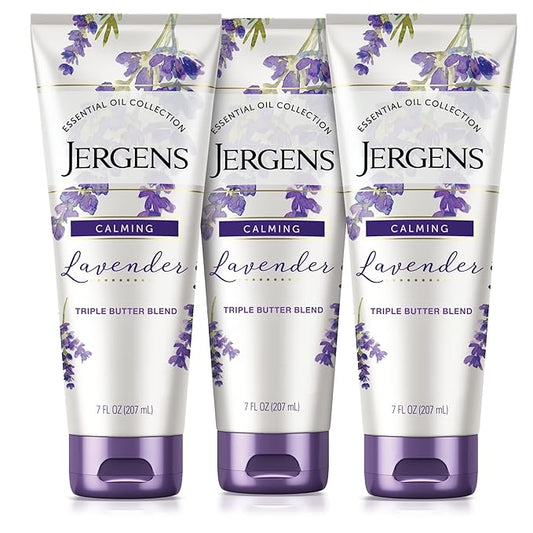 Jergens Lavender Body Butter Hand and Body Lotion, Moisturizer for Women, with Essential Oils for Indulgent Moisturization, 7 Oz, Pack of 3