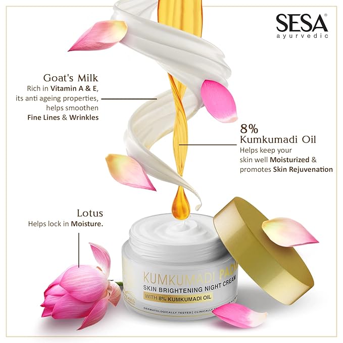 8% Kumkumadi Padma Night Cream Skin Brightening, Helps Reduce fine lines & wrinkles I Promotes Skin Rejuvenation & Skin Repair I Anti -Ageing, Even Skin Tone, 50g or 1.69 Oz