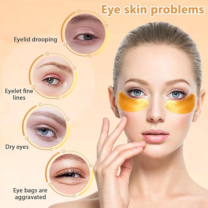 Jeffbaubl 50 Pairs 24K Gold Eye Mask,Under Eye Patches for Dark Circles and Puffiness,Eye Patches Gel Crystal Collagen Eye Mask,Anti Aging Eye Pads Used for Eye Bags Women and Men