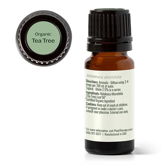 Plant Therapy Organic Tea Tree Oil (Melaleuca) 100% Pure, USDA Certified Organic, Undiluted, Natural Aromatherapy for Skin, Hair, and Toenails, Therapeutic Grade 10 mL (1/3 oz)