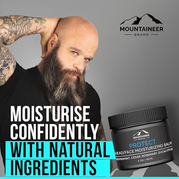 Mountaineer Brand All Natural Moisturizer and After Shave Balm for Men | Bald Head Care | Non-Greasy Scalp and Face Lotion | Refresing Natural Scent | Made in USA | 2oz