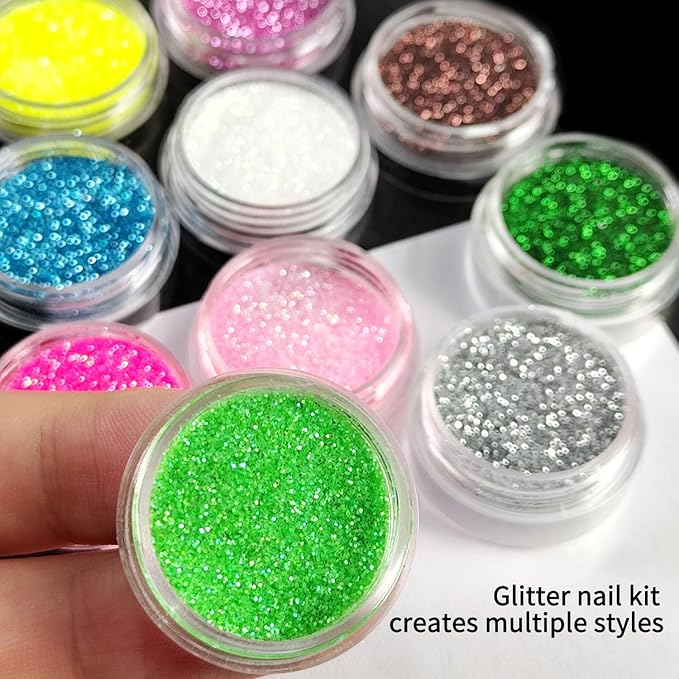 6Pcs Nail Cuticle Oils Nutrition Oil Pen and Nail Glitter Powder Set 12 Colors Glitter Powder for Nails